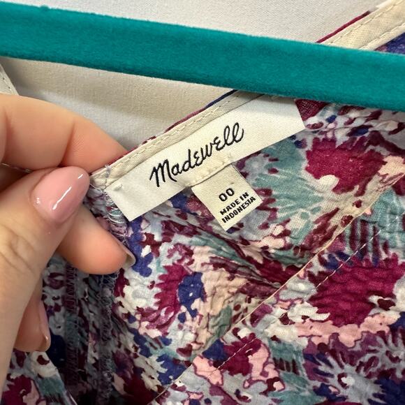 Madewell Puff Sleeve Top Mini Floral Seersucker V Neck Side Zip Short Sleeve 00 - Picture 3 of 6